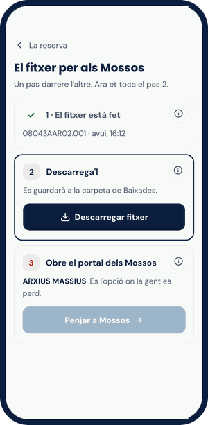 La pantalla del fitxer per als Mossos, pas a pas